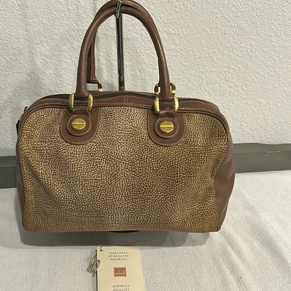 BORBONESE Handbag Glot Pattern Beige x Suede x Leather Authentic USED L4055